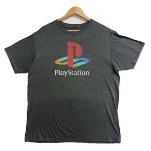 PlayStation Retro Logo T-Shirt Men's Large Gray Distressed Graphic Tee